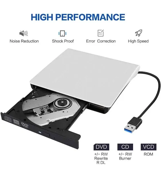 External CD/DVD Drive for Laptop, USB 3.0 Ultra-Slim Portable Burner Writer Comp