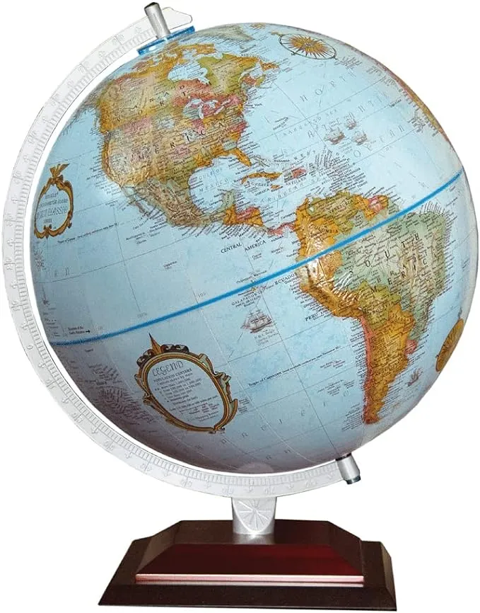 Replogle Aragon 12" Desktop World Globe, Raised Relief, up-to-date Cartography, Made in USA (Blue Ocean)