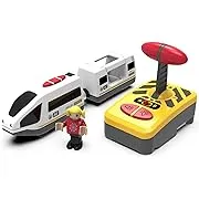 Wooden Train Set Accessories Battery Operated Locomotive Train, Remote Control Train Vehicles for Wood Tracks, Powerful Engine Train Cars Fits All Major Brands of Railway System (Battery Not Included)