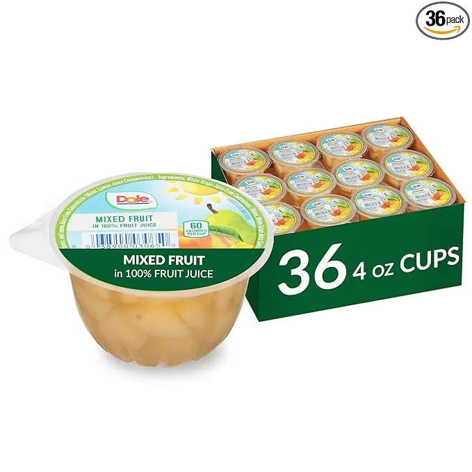 Dole Fruit Bowls Mixed Fruit in 100% Juice Snacks, 4oz 36 Total Cups, Gluten & Dairy Free, Bulk Lunch Snacks for Kids & Adults