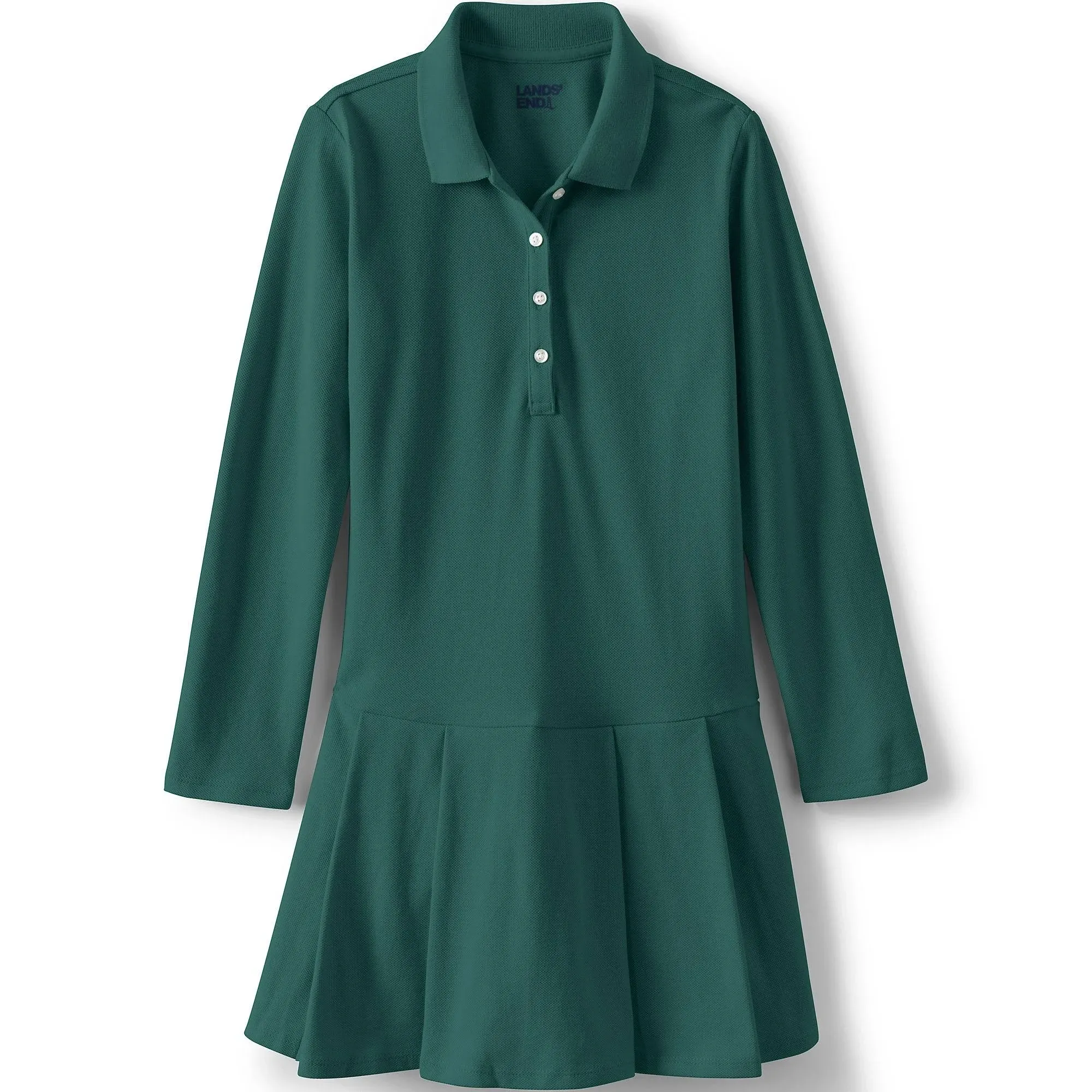 Lands' End Girls' School Uniform Long Sleeve Mesh Pleated Polo Dress