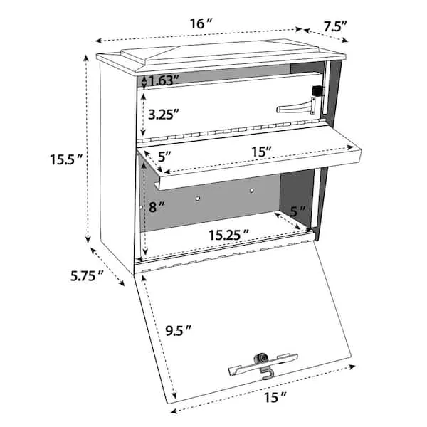 Mail Boss 7172 Townhouse Locking Security Wall Mount Mailbox, Black, Pack of 1