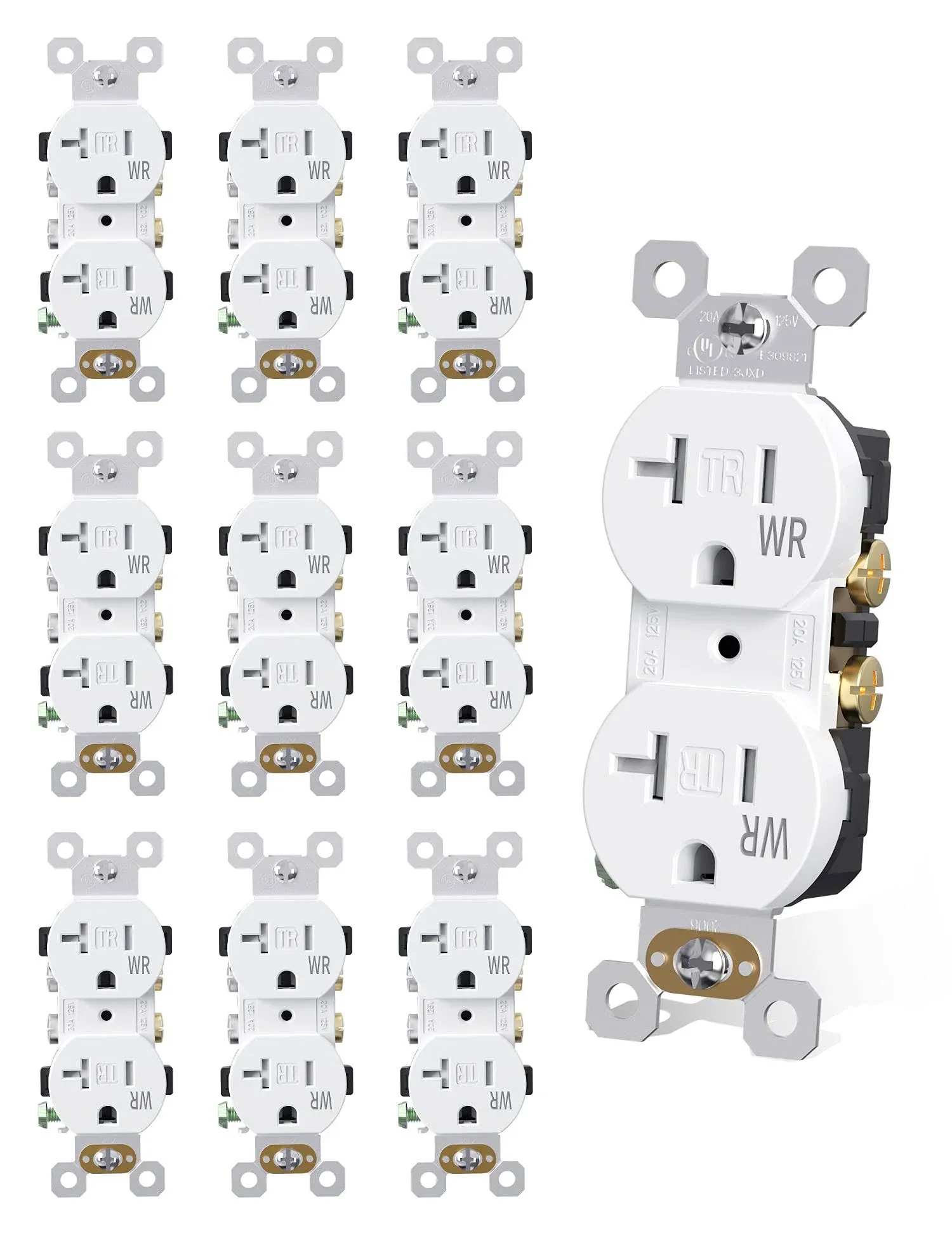 AIDA 20 Amps Outlets Duplex Electrical Receptacle Outlets,Weather Resistance & Tamper Resistant, Receptacle Wall Outlet,Residential,TR,3-Wire, Self-Grounding Clip, NEMA 5-20R,UL Listed 10 Pack, White