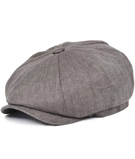 Herringbone Linen Newsboy Cap