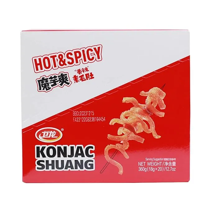 WeiLong Konjac Snack, Spicy Hot Strips, Spicy Snacks Latiao La Tiao, Chinese Snacks Moyushuang, Spicy Flavor, 卫龙辣条,魔芋爽(香辣), 18g*20 Bags, Pack of 2