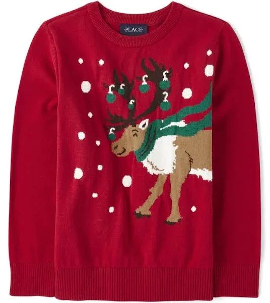 Boys Intarsia Reindeer Sweater - Red