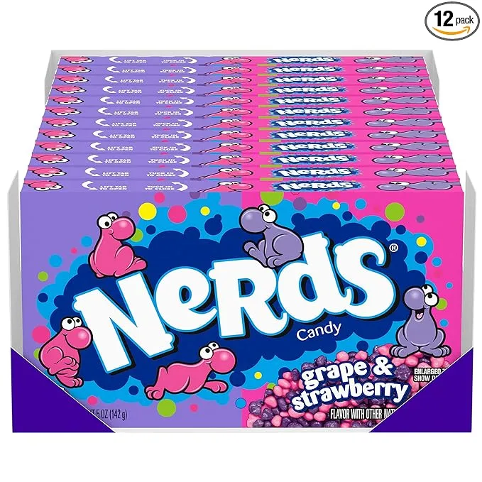 Nerds Candy, Grape & Strawberry, 5 Ounce Movie Theater Candy Box (Pack of 12)Nerds Candy, Grape & Strawberry, 5 Ounce Movie Theater Candy Box (Pack of 12)