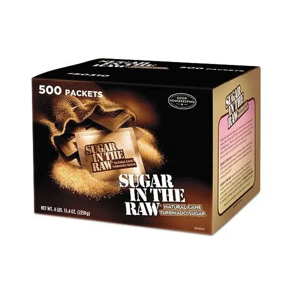 Sugar Packets, Raw Sugar, 0.18 oz Packets, 500 per Carton