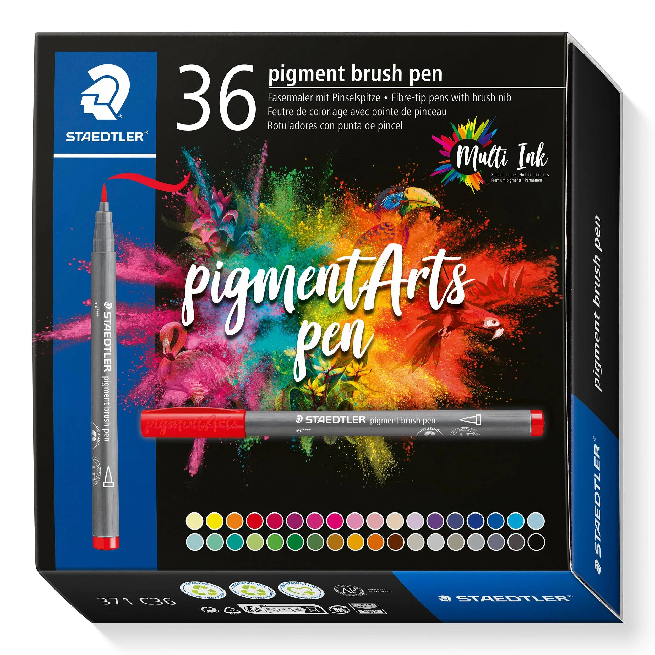 Staedtler Pigment Arts Brush Pens - Assorted Colors, Set of 36