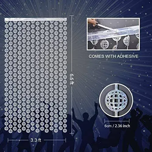 MANSTARSI Disco Party Decorations, 2 Pack Disco Ball Photo Booth Props,3.3x6.6 ft Silver Foil Fringe Curtains, Photo Backdrop for The 70s & 80s Party, Last Disco Bachelorette Party Decor