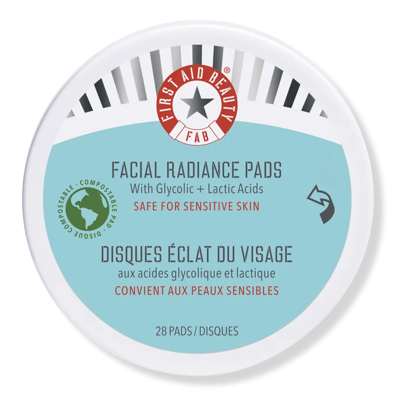 First Aid Beauty Facial Radiance Pads with Glycolic and Lactic Acids Travel Size