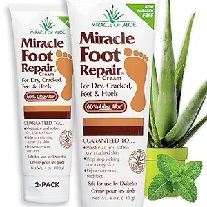 Miracle Foot Repair Cream, 4 oz Repairs Dry Cracked Heels and Feet, Diabetic-Safe, 60% Pure Ultra Aloe Moisturizes, Softens, and Repairs, Relief