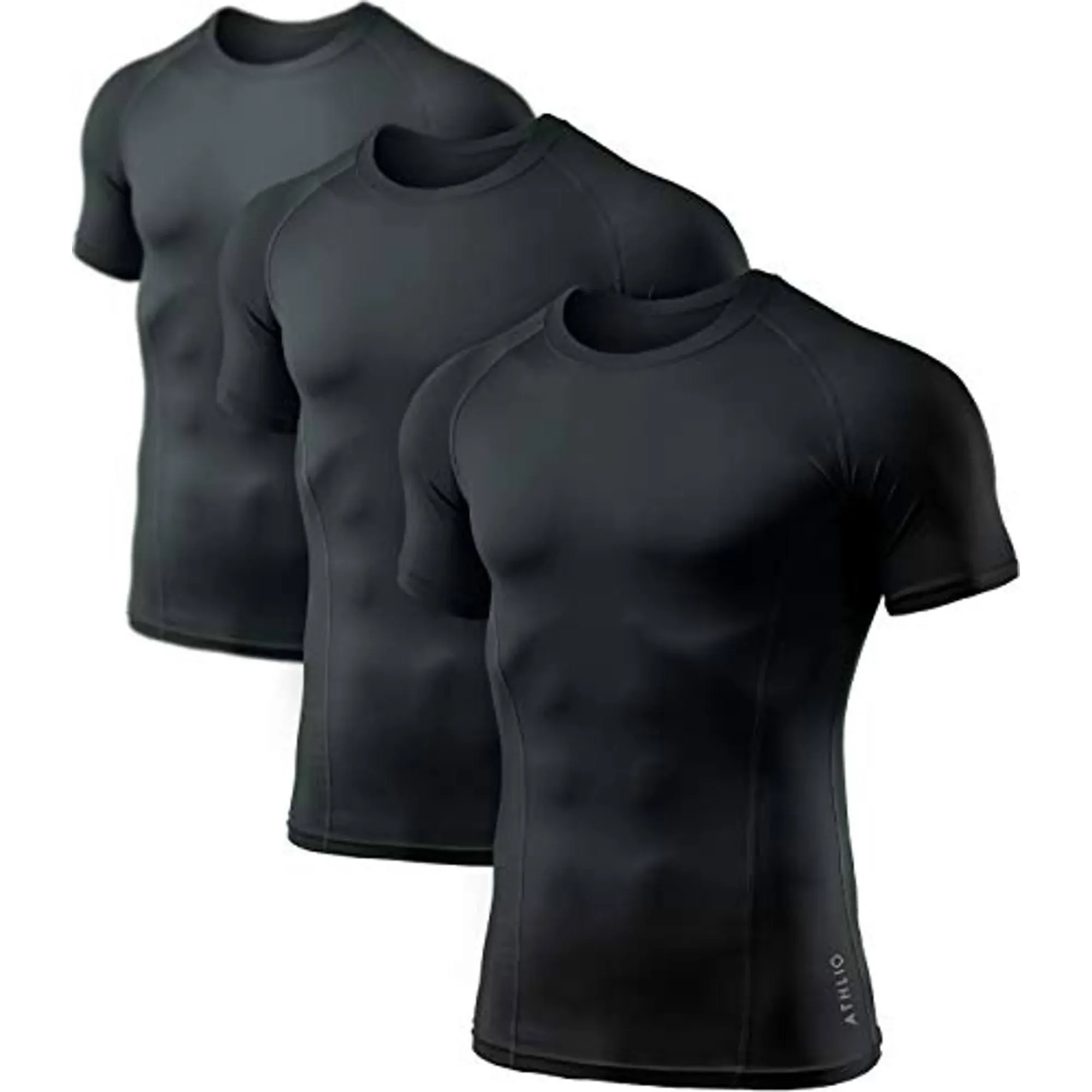 ATHLIO 1 oder 3 Pack Herren Cool Dry Kurzarm Kompressions-Shirts, Sport Baselayer T-Shirts Tops, Athletic Workout Shirt