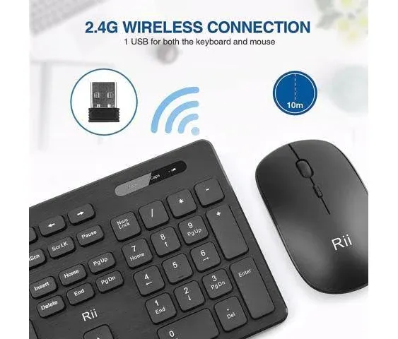 Wireless Keyboard and Mouse Combo - Rii Standard Office Wireless Keyboard and Mouse for Windows/Android TV Box/Raspberry Pi/PC/Laptop/PS3/4 (1PACK)