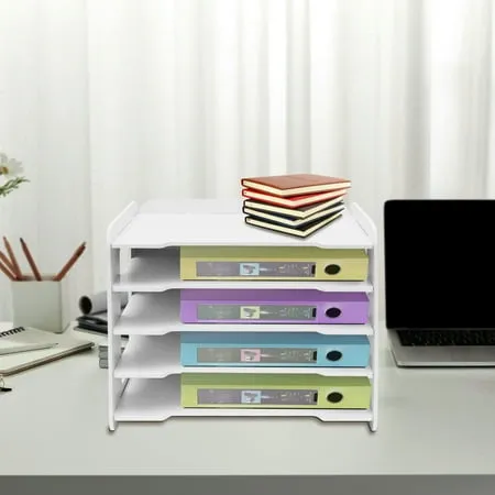 Loyalheartdy 5 Tiers Letter Tray Organizer Office Desk Tidy Rack File Holder A4 Paper Folder Shelf White for Home Office School