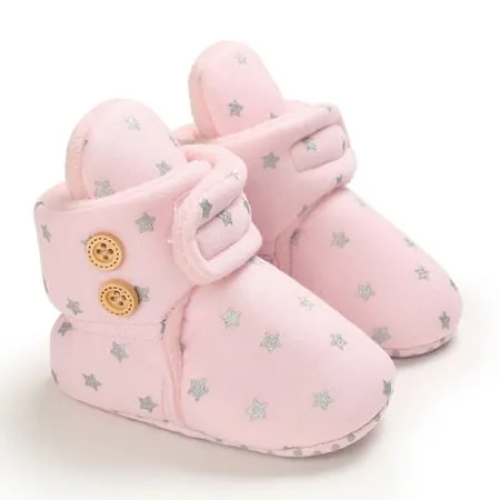 Maxcozy Unisex Newborn Baby Cotton Booties Boots Non-Slip Sole Toddler Boys Girls Infant Winter Warm Fleece Cozy Socks Shoes Pink 0-6 Months