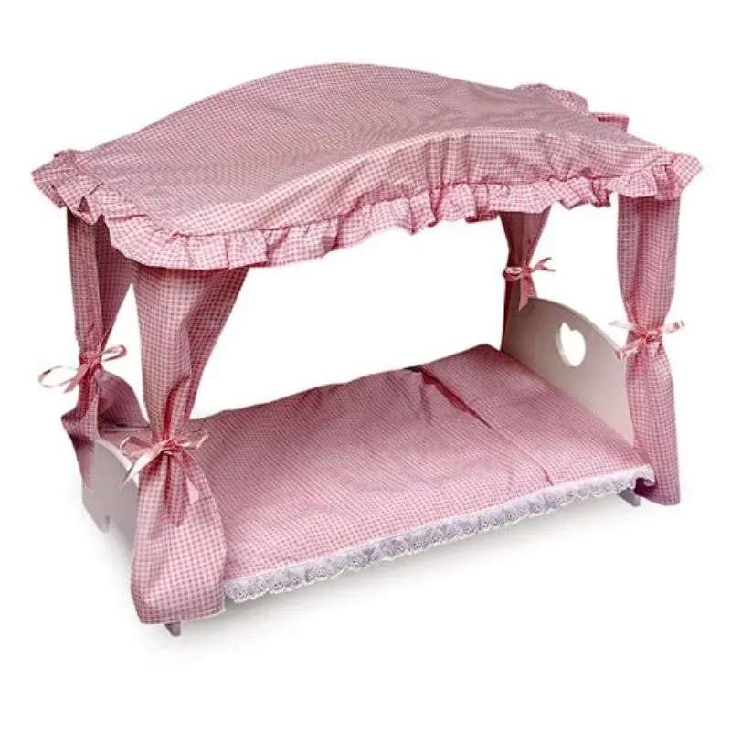 Badger Basket - Canopy Doll Bed with Bedding - white, pink