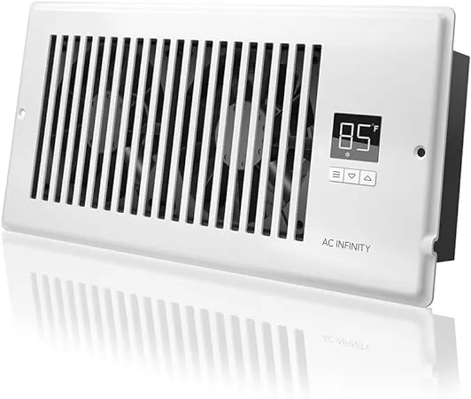 AC Infinity AIRTAP T4, Quiet Register Booster Fan with Thermostat Control. Heating Cooling AC Vent. Fits 4” x 10” Register Holes.