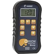 Бесштифтовой измеритель влажности древесины Orion 950® от Wagner Meters I Точное, безопасное, двухглубинное измерение влажности пиломатериалов, Bluetooth, автоматическая электромагнитная совместимость, расчеты GPP/GPK и точки росы (стандартный калибратор