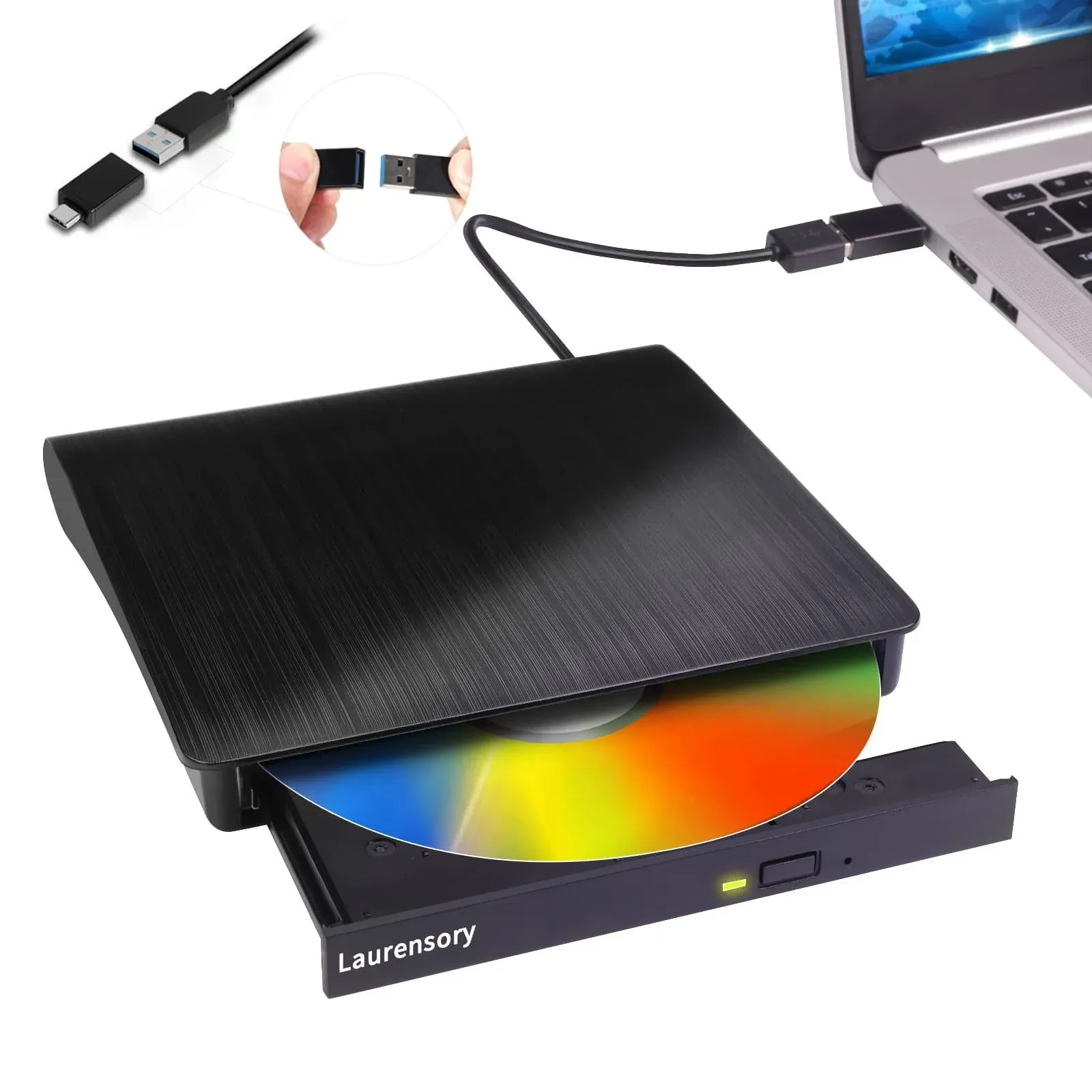 External DVD Drive USB 3.0 Type-C USB Portable Player for Laptop CD DVD +/-RW