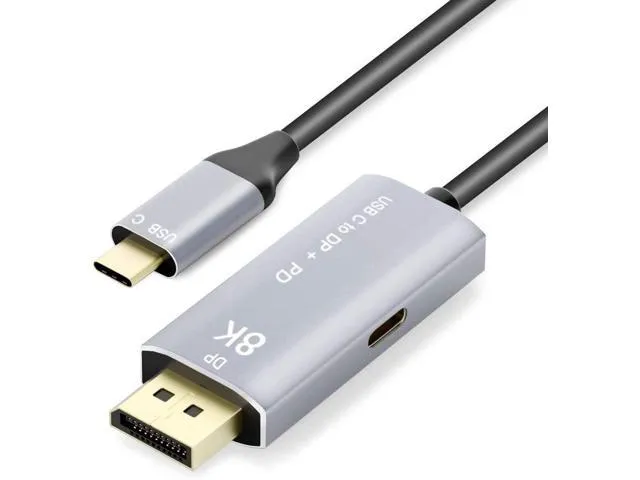 USB C to DisplayPort 1.4 8K 2M Cable with USB-C PD 8K@60Hz 4K@144Hz Converter Thunderbolt 3 to DisplayPort Adapter Compatible with New MacBook Pro.