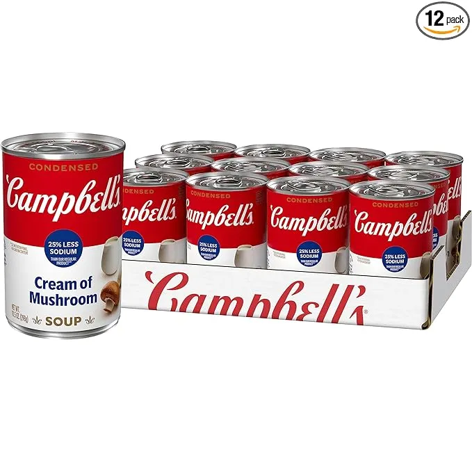 Campbell's Condensed 25% Less Sodium Cream of Mushroom Soup, 10.5 Ounce Can (Pack of 12)