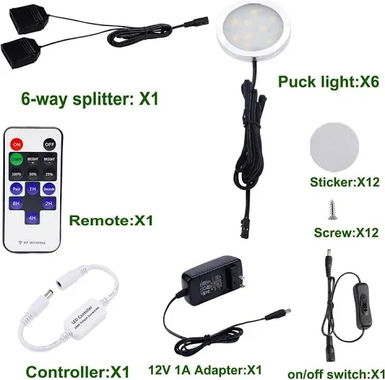 12v Led Under Cabinet Lights Kit 6 Pack Black Cord Aluminum Puck