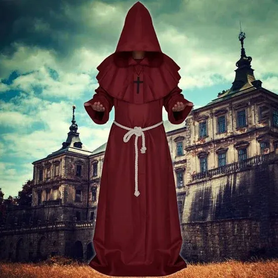 Medieval Priest Monk Robe Hooded Cap Halloween Cosplay Costume Cloak for Wizard ...