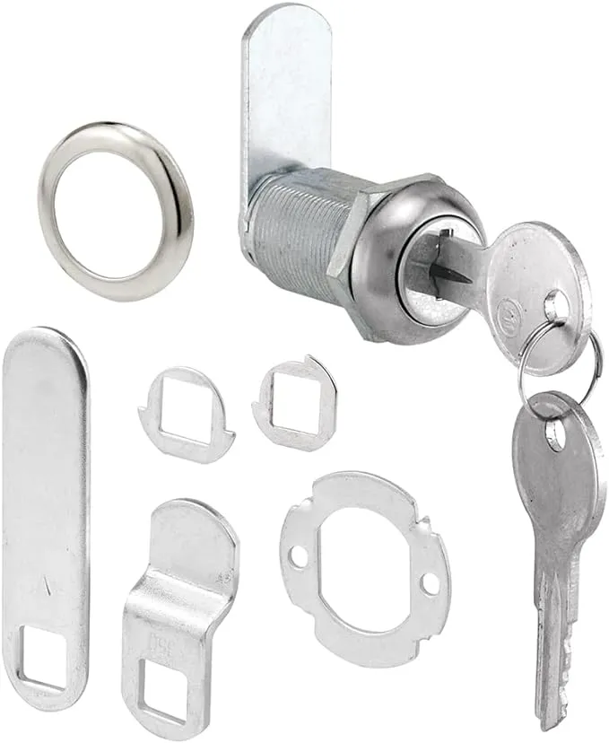 Defender Security U 9945KA Diecast Keyed Alike Drawer and Cabinet Lock – 3 Cams, Trim Collar, 2 Washers, 2 Keys and Fasteners – 1-1/8” Length for 13/16” Max Panel Thickness, Stainless Steel (Single Pack)