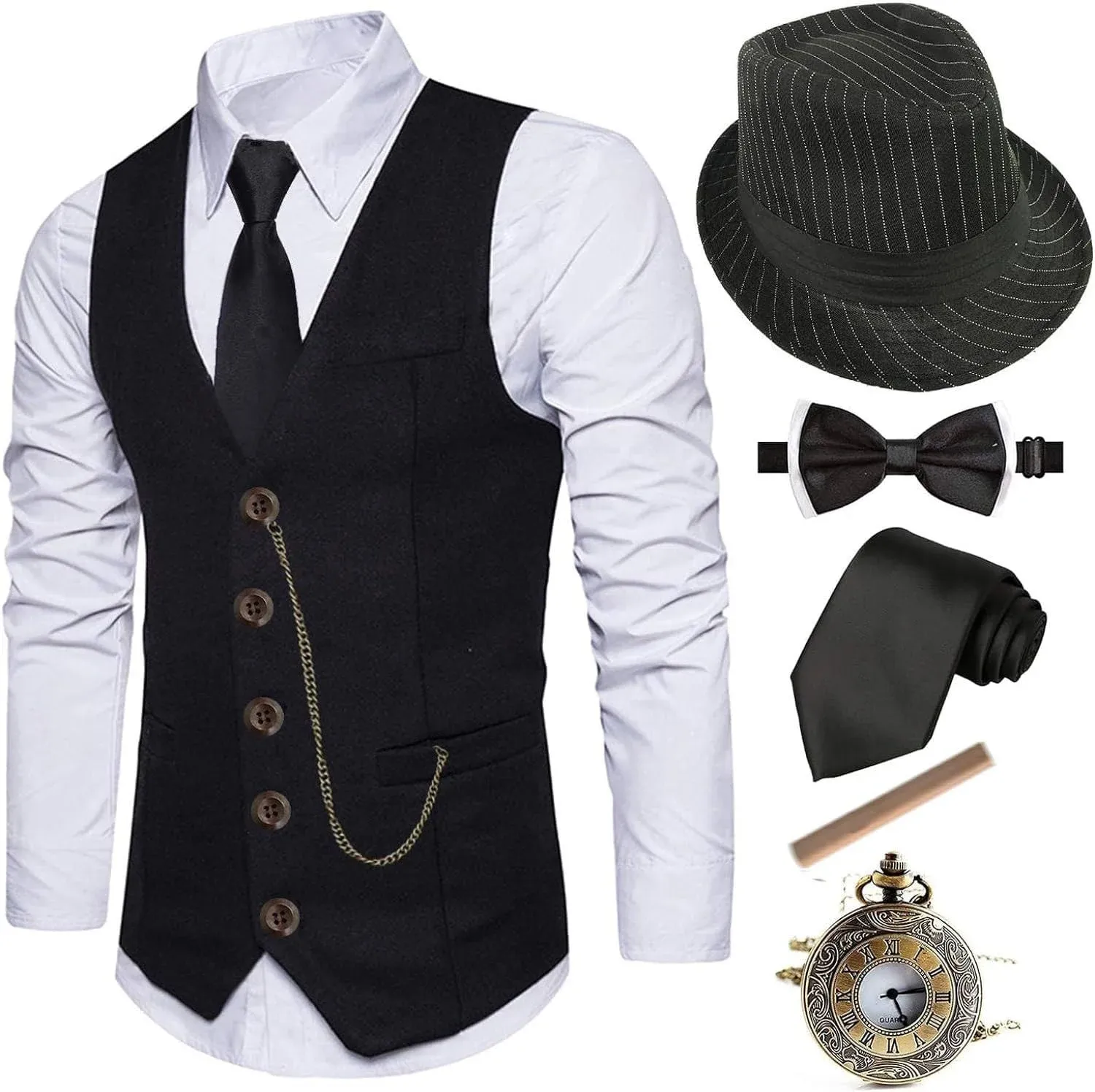 1920s Men's Costume Fedora Hat with Gatsby Gangster Vest