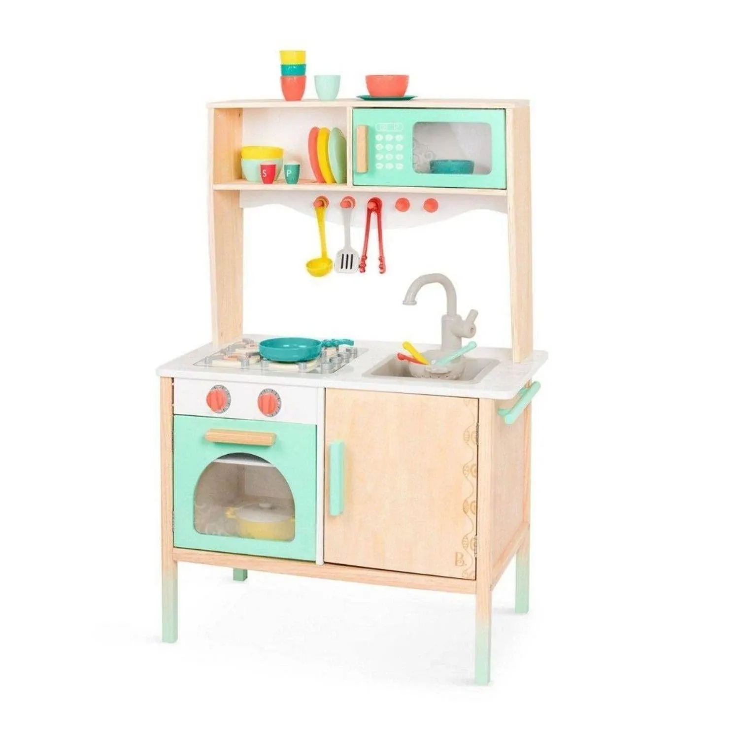 B. Toys by Battat BX2155C1Z Mini Chef Kitchenette Wooden Kitchen-Pretend Imaginative Play for Kids 2 Years + (33 Pieces)