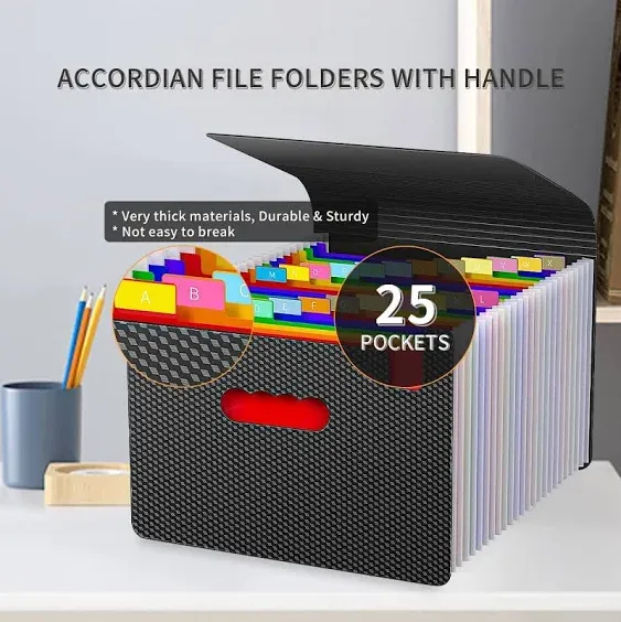 25 Pockets Accordion File Organizer with Handle