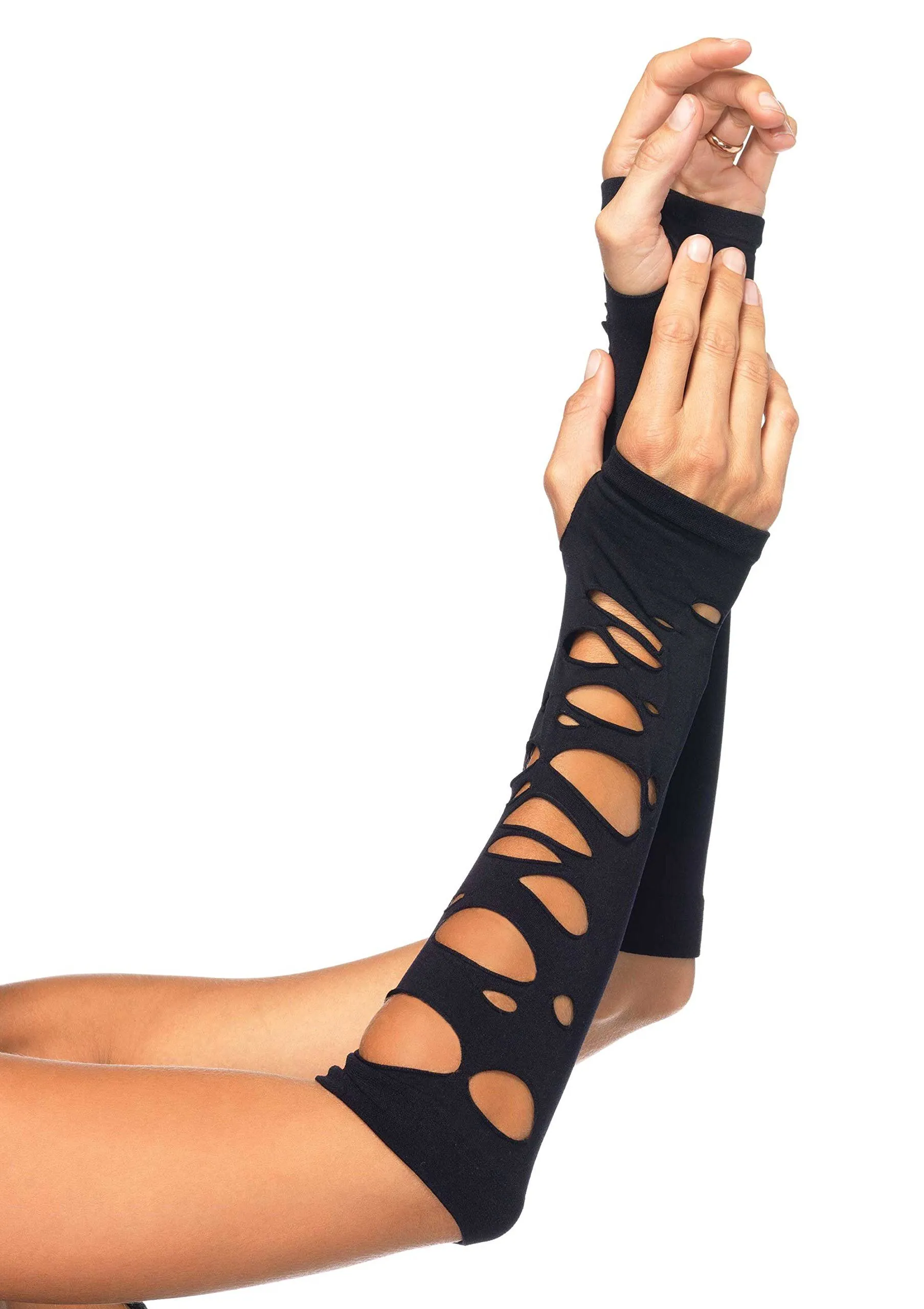 Leg Avenue Black Distressed Arm Warmers