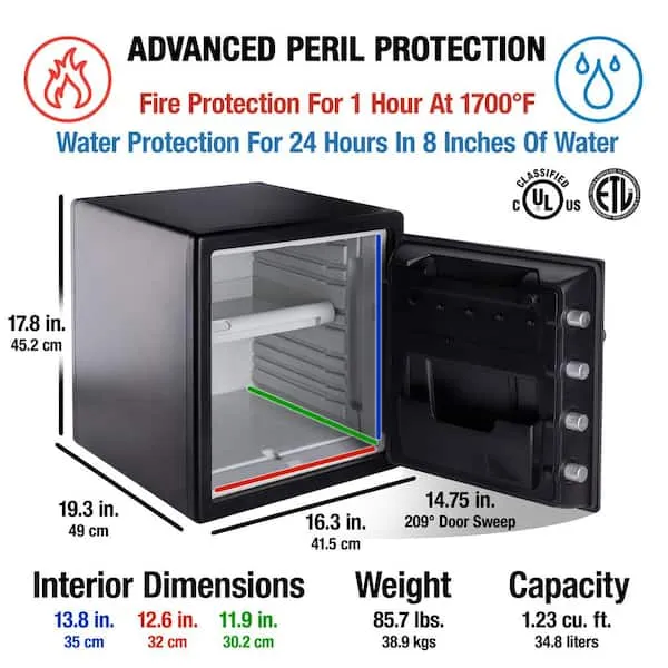 SentrySafe Fireproof and Waterproof Steel Home Safe with Dial Combination Lock, Secure Documents, Jewelry and Valuables, 0.82 Cubic Feet, 13.7 x 16.3 x 19.3 Inches, SFW082CTB