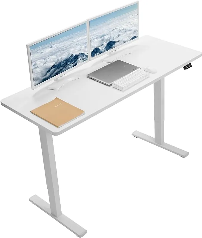 VIVO 60-inch Electric Height Adjustable 60 x 24 inch Stand Up Desk, White Solid One-Piece Table Top, White Frame, Home & Office Furniture Sets, B0 Series, DESK-KIT-W06W