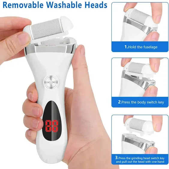 Electric Foot Callus Remover Kit, Elmchee Rechargeable Callous removers 3 Grinding Heads Waterproof Foot Scrubber File, Professional Pedicure Tools kit Feet Care for Dead, Cracked Dry Skin