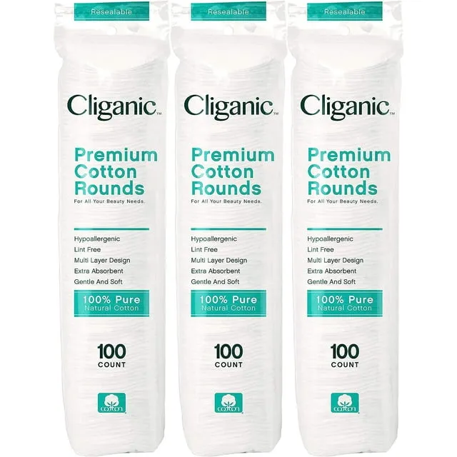 Cliganic Premium 100% Cotton Makeup Remover Pads 540 Count, (Pack of 6)