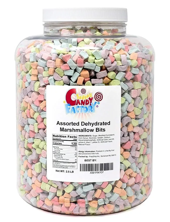 Assorted Dehydrated Marshmallow Bits in Jar 2.5 Pounds