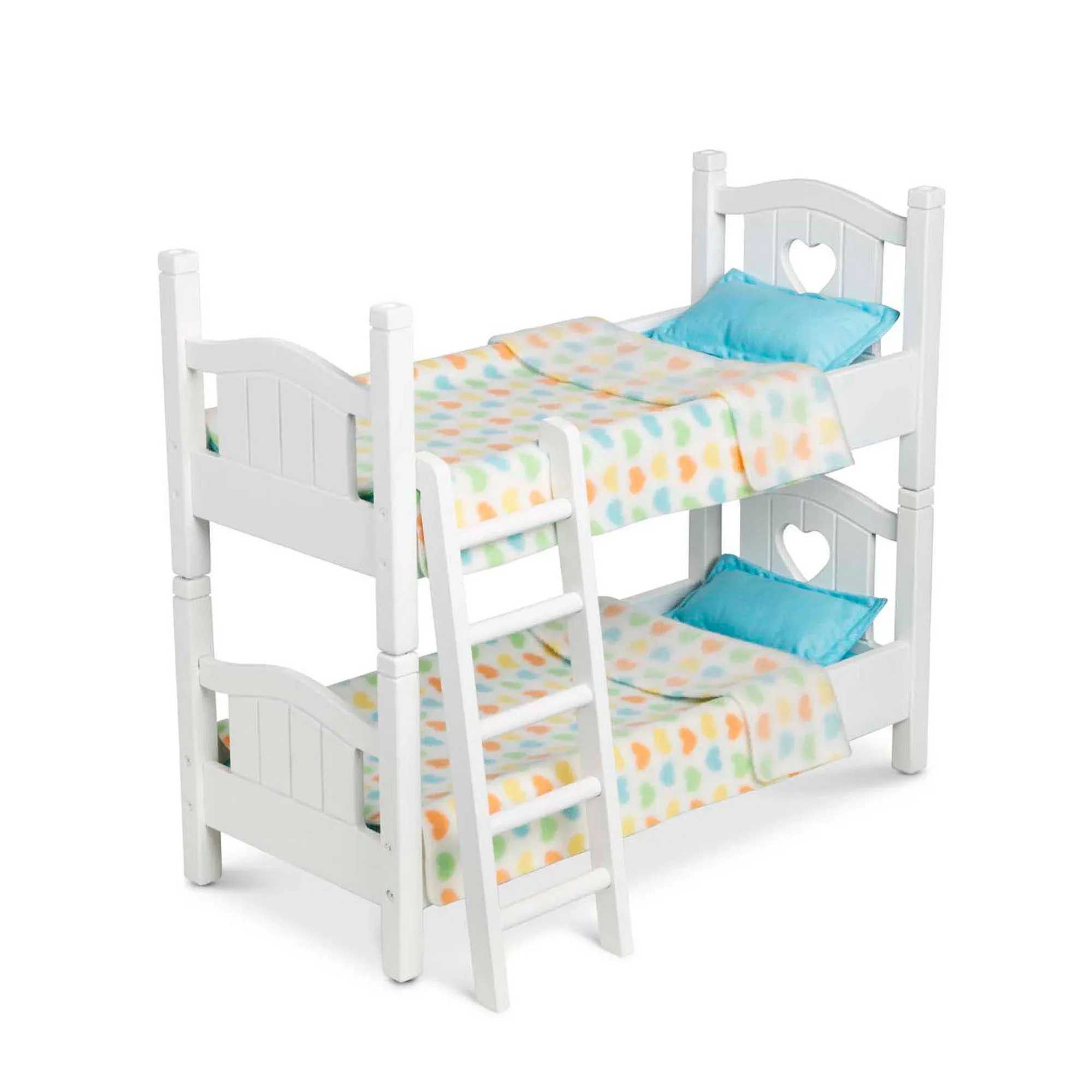 Melissa & Doug Mine to Love Wooden Play Bunk Bed for Dolls up to 18 inches-Stuffed Animals - White (2 Beds, 17.4”H x 9.1”W x 20.7”L Assembled and Stacked)