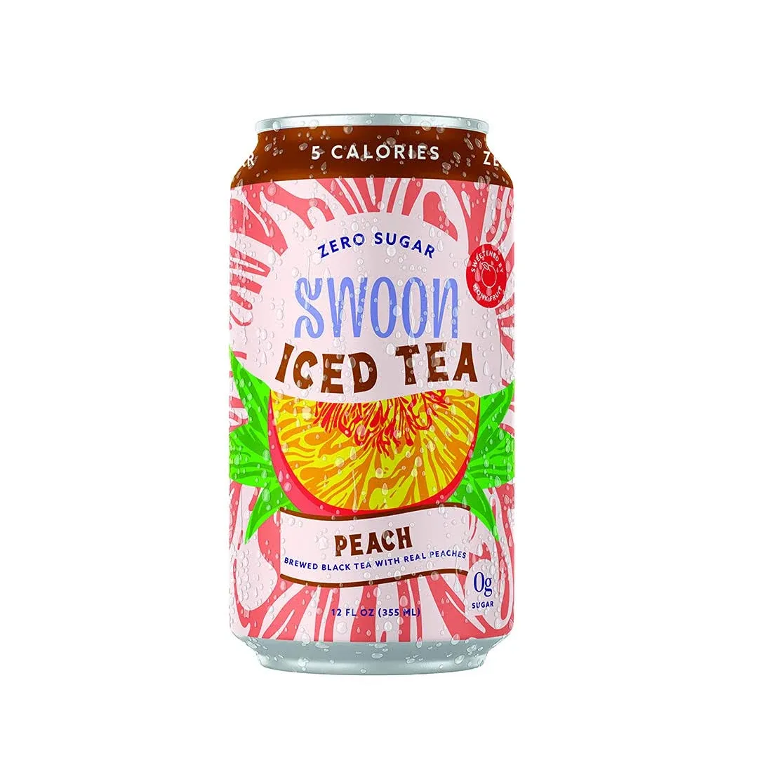 Swoon Zero Sugar Peach Iced Tea - Low Carb, Keto & Paleo Friendly, 12 Pack of 12 oz. Cans