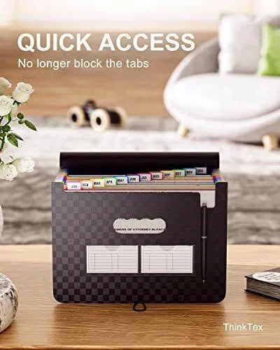 ThinkTex Accordian File Organizer, 12 Pockets Expanding File Folders, Portable Monthly Bill Receipt Organizer, Colorful Tabs, Letter/A4 Size - Green