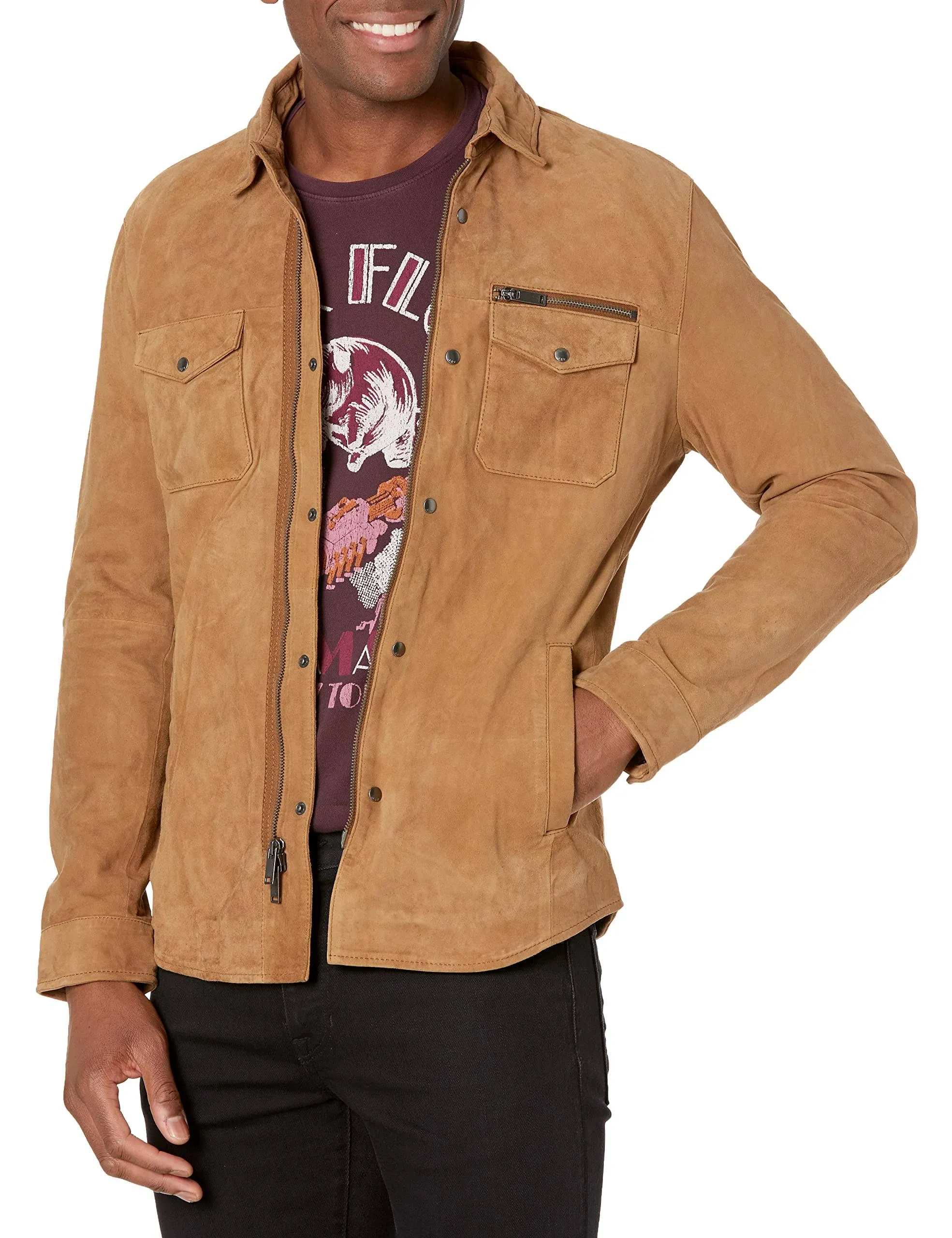 John Varvatos Men's Shilo Light Suede Shirt Jacket