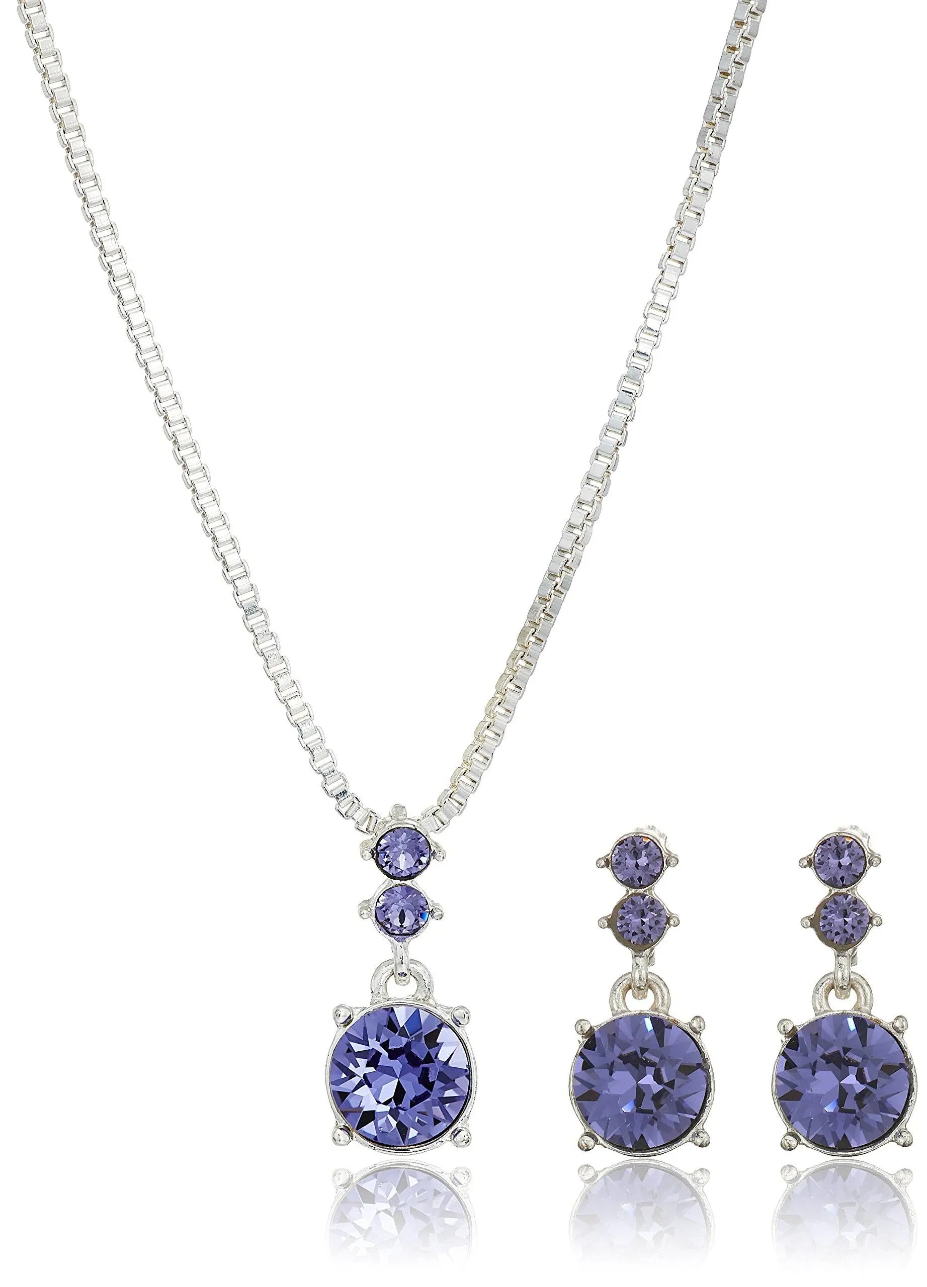 Nine West Purple Silver-Tone Necklace Earring Boxed Set