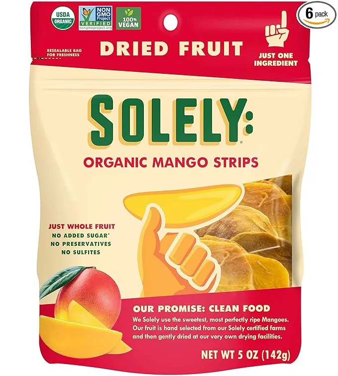 Solely Dried Mango Strips 5 Ounce Size - 6 per Case.