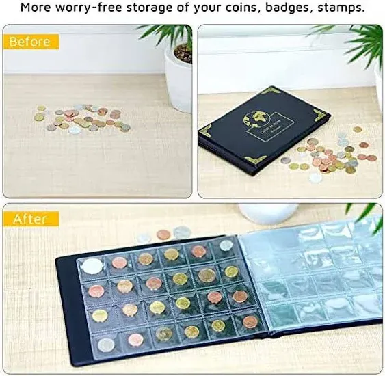 Aptbyte Coin Collection Supplies Holder Book for Collectors, 300 Pockets Coin Collection Organizer Storage Box Case Album for 20/25/ 27/30/ 38mm Coins