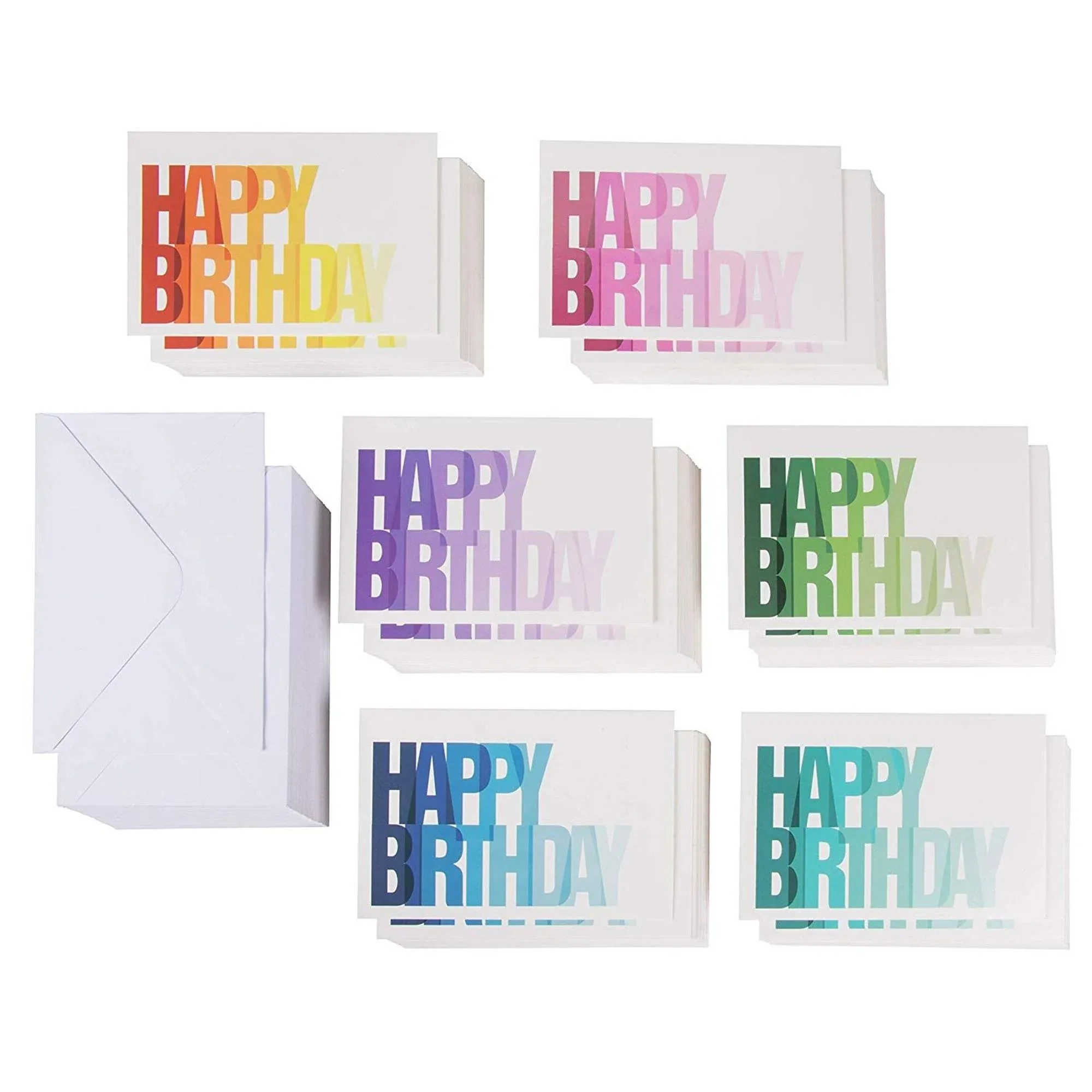 144 Pack Happy Birthday Cards Bulk with Envelopes, 6 Colorful Ombre Designs, Blank Inside (4x6 in)