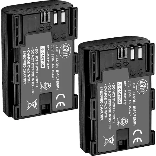 BM Premium 2 Pack of LP-E6NH High Capacity Batteries and Battery Charger for Canon Eos R Eos R5 Eos R6 Eos R6 II Eos R7 Eos 90D Eos 60d Eos 70D Eos