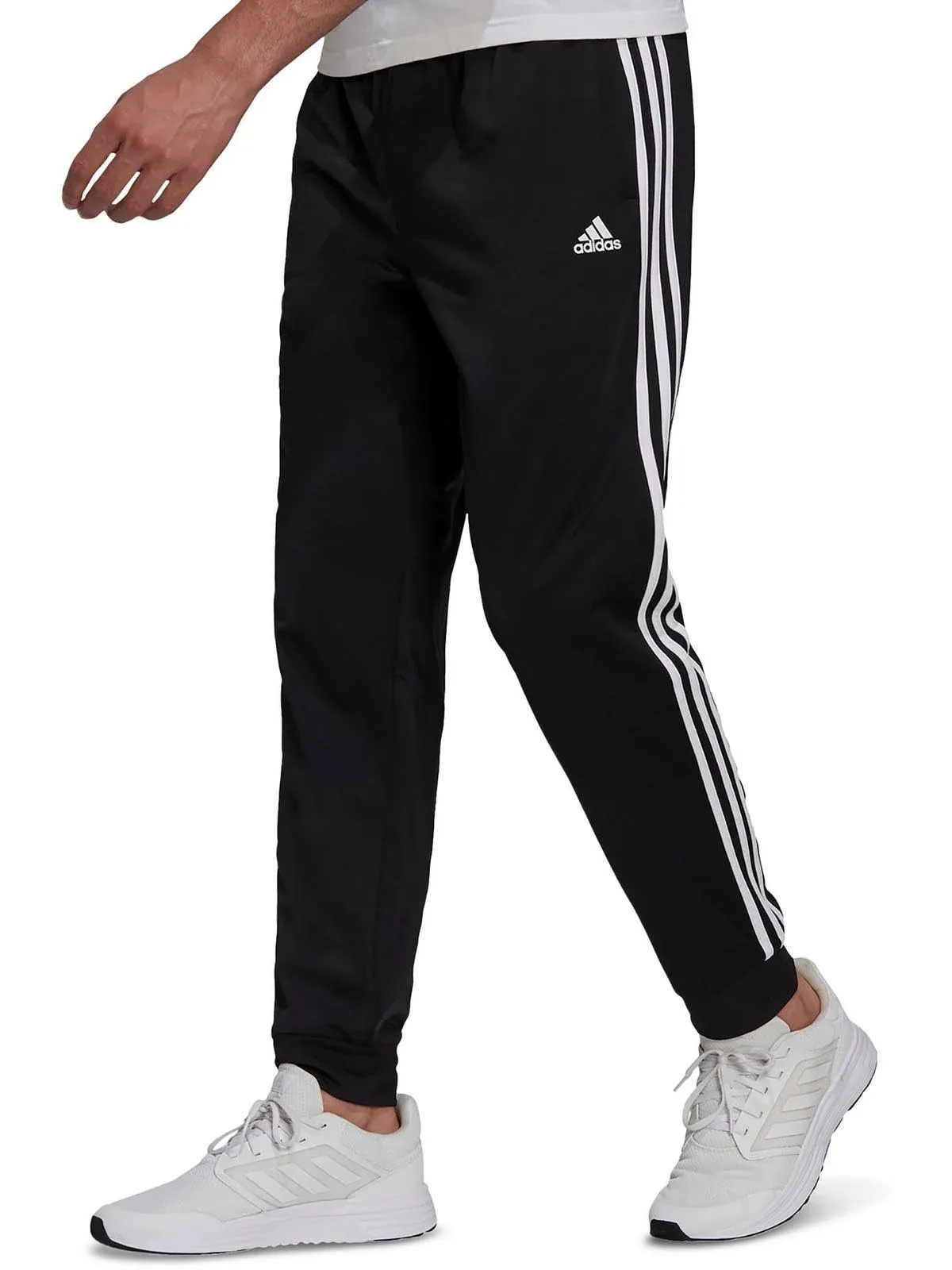 Adidas Men's Tricot Tapered 3-Stripes Track Pants, Black/White / M