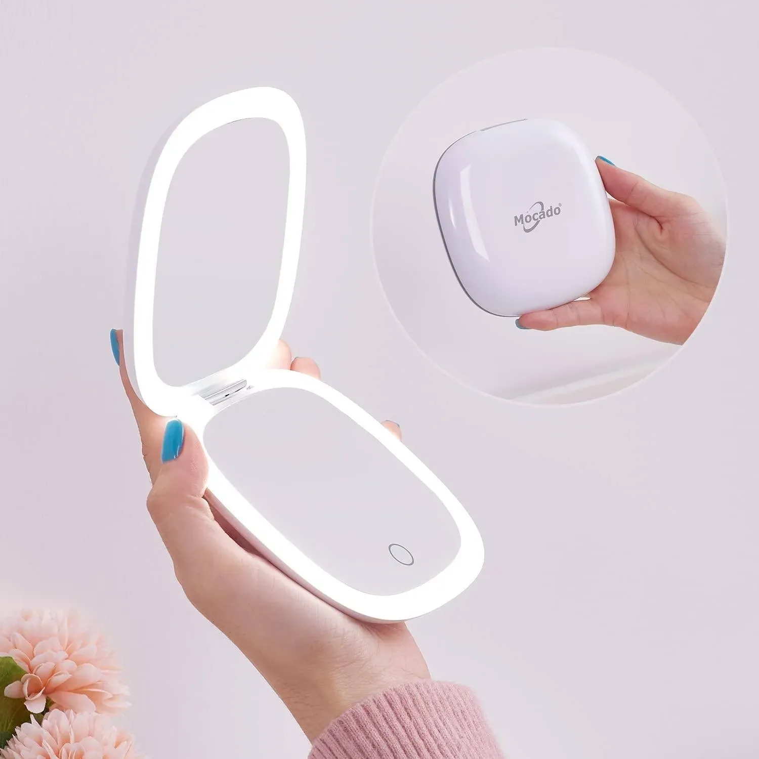 Mocado Compact LED Magnifying Travel Makeup-Mirror - 4 Inches 1x10x Magnification Small Hand Pocket Dimmable Double Sided USB Rechargea