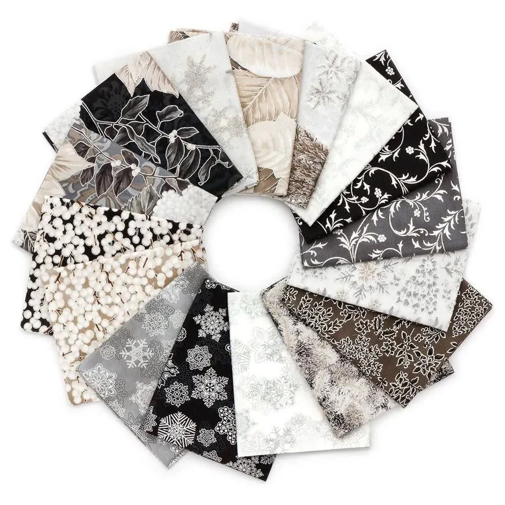 Robert Kaufman Fabrics Taupe Colorstory Holiday Flourish Snow Flower Fat Quarter Bundle